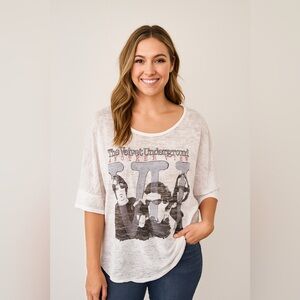 Faith Connexion The Velvet Underground Rhinestone Bling T Shirt Size Large Sheer